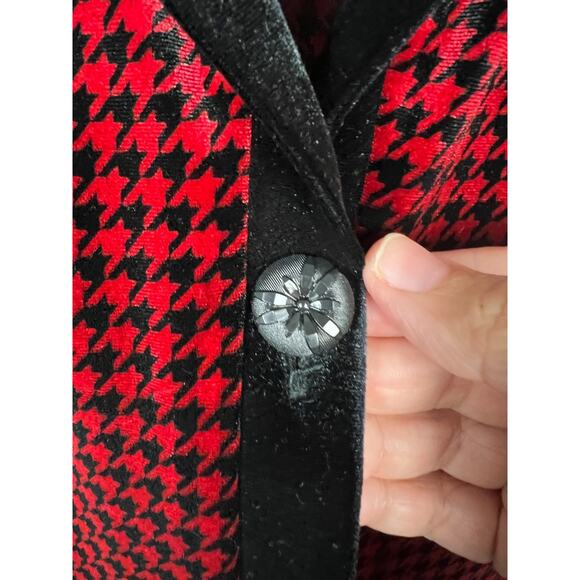 Coldwater Creek Red Black Houndstooth Velvet Robe Duster Cardigan Size Medium - Picture 2 of 8